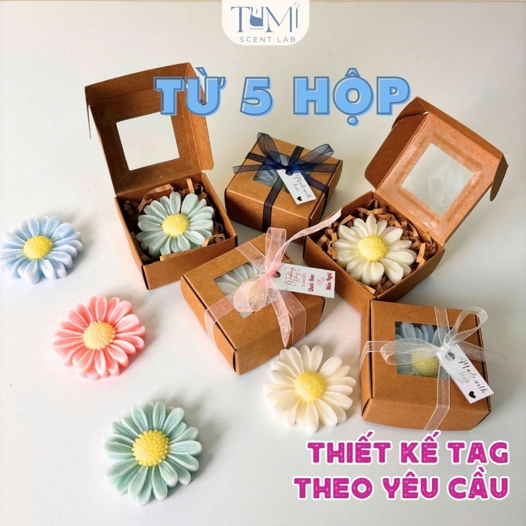 Thiết Kế Theo Yêu Cầu, Sáp Hoa Cúc Kèm Hộp Có Tag, Cột Nơ Làm Quà Cưới, Tặng Sự Kiện, Doanh Nghiệp