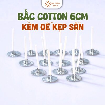 10 Bấc Nến Cotton 6cm Kèm Đế Kẹp Sẵn, Tim Nến, Dụng Cụ Làm Nến Thơm Handmade Tại Nhà