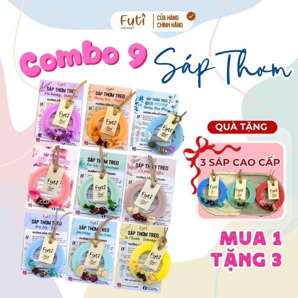 Combo 9 Sáp Thơm Tặng 3 Tủ Quần Áo – Khử Mùi, Lưu Hương Lâu, Trang Trí Tủ & Phòng