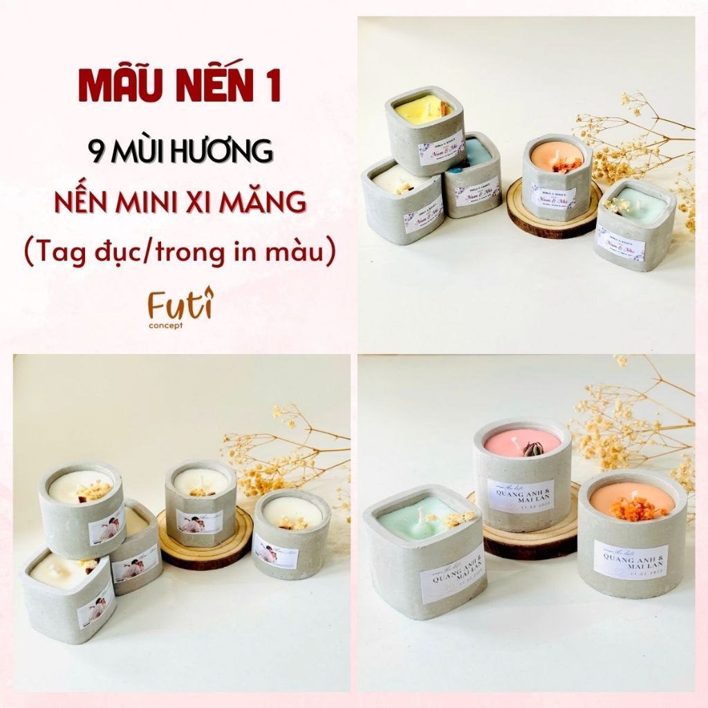 Combo 50 Quà Tặng Nến Thơm Đám Cưới, Quà Đáp Lễ, Tặng Khách, Tem In theo Yêu Cầu