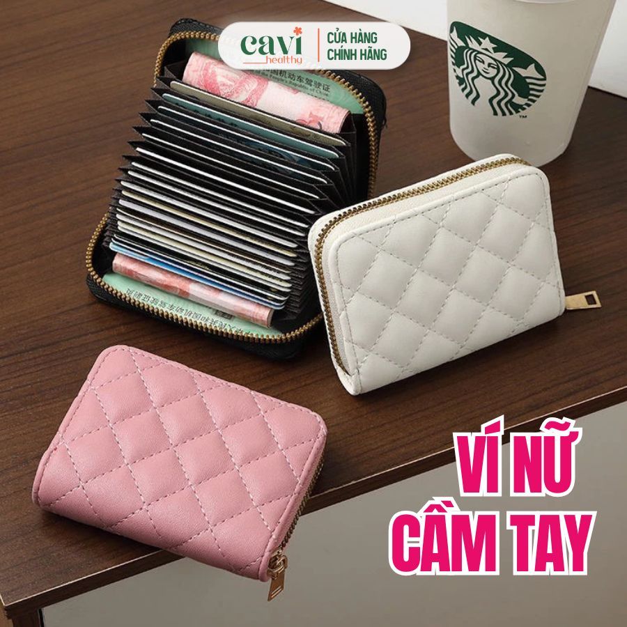 Ví Nữ Cầm Tay Mini Nhiều Ngăn Thêu Họa Tiết Phong Cách Hàn Quốc